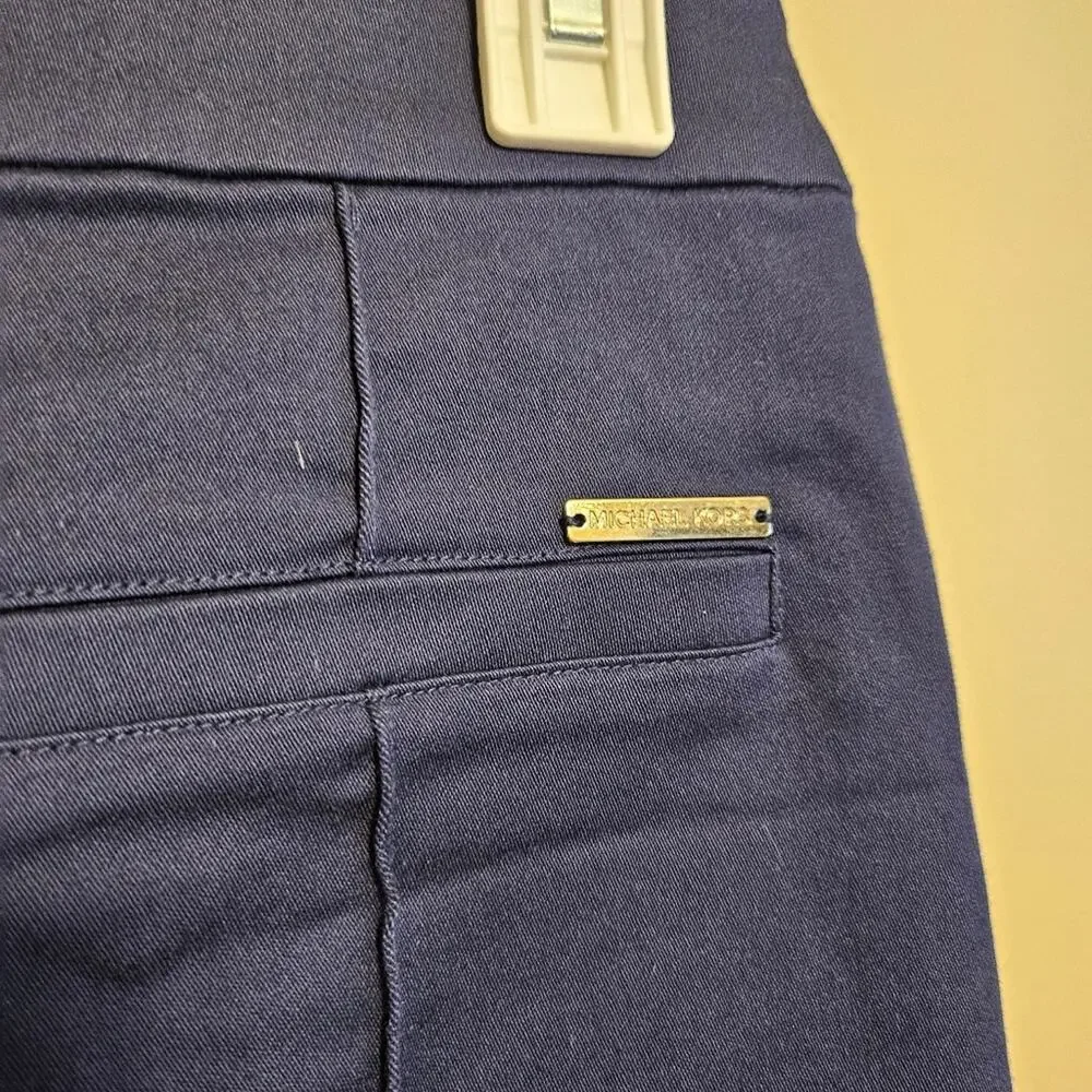 Michael Kors Navy Blue Gold Button Cropped Career Pants Size 2 NWT